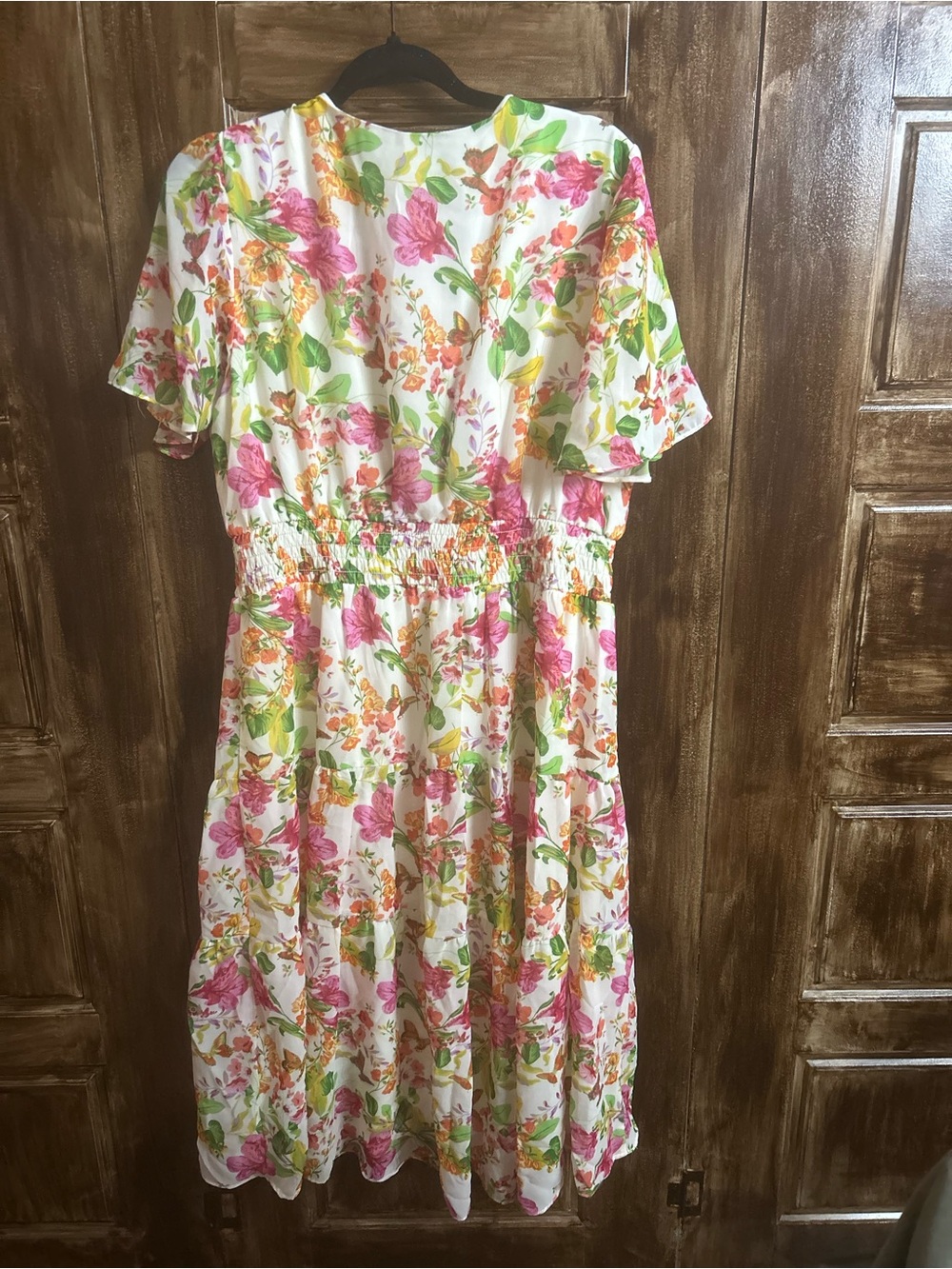 Floral Tiered Midi Dress - White with Pink & Green Floral By Julian Taylor 16